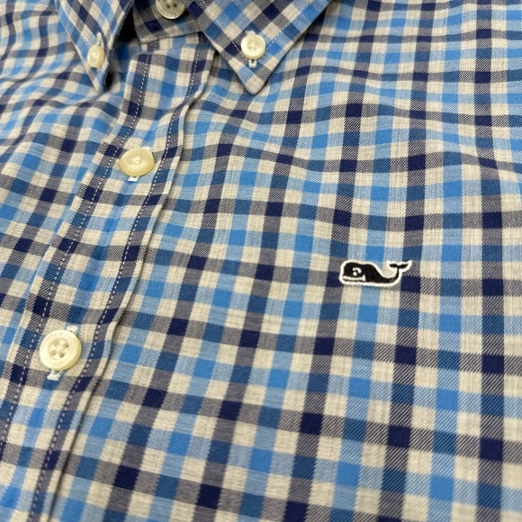 Vineyard Vines Boy’s Blue Grey Checkered Plaid Whale Long Sleeve Shirt Large 16 - Picture 5 of 10